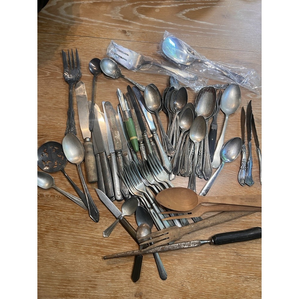 Antique Vtg Silver Plate Tarnished Utensils Ornate Silverware Mixed Lot 7.5 #